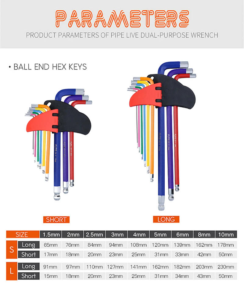 Description Picture 4 of itemAllen Key Set L Wrench Kit For Allen Screw 9PCS Long Arm Hex Key Set 1.5mm To 10mm Hexagon Spanner Hand Tools For Bicycle Repair