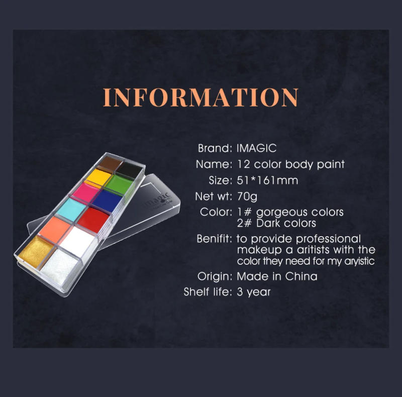 Description Picture 5 of itemIMAGIC Halloween Face Body Paint Oil Painting Art Make Up Set Tools Party Fancy Dress 12 Flash Tattoo Color+6pcs Make Up