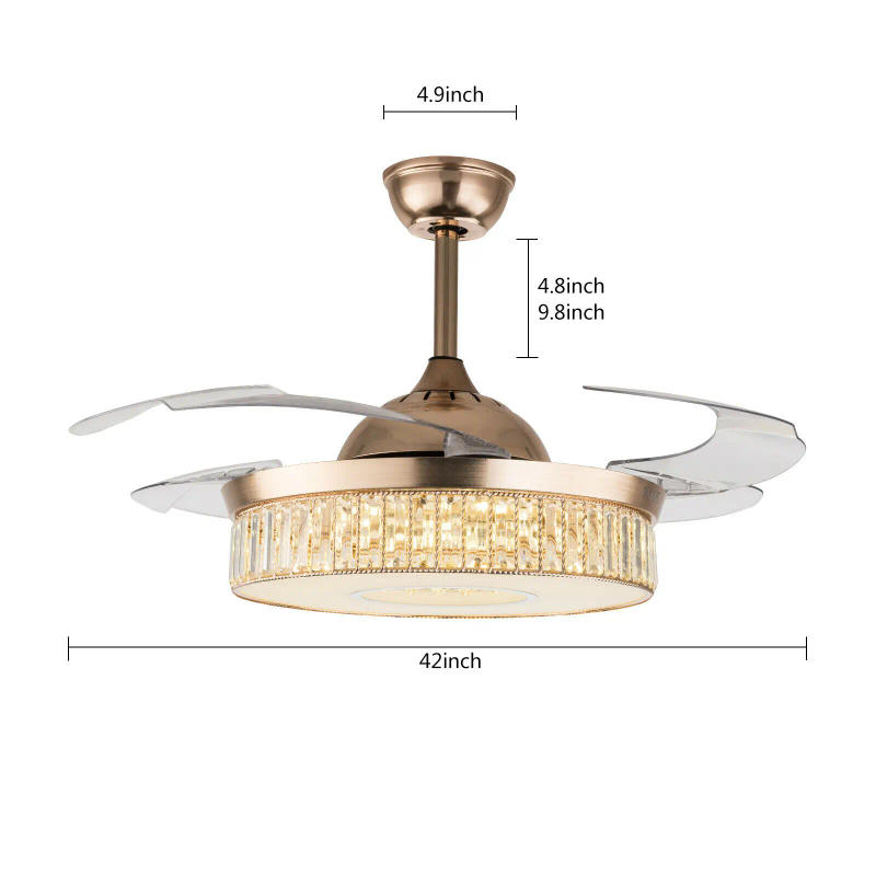 Description Picture 5 of itemOUKANING 42" Ceiling Fan Light W/ LED Lamp Beads Remote Control, 4 Retractable Blades 3 Color Changes Chandeliers for Livingroom