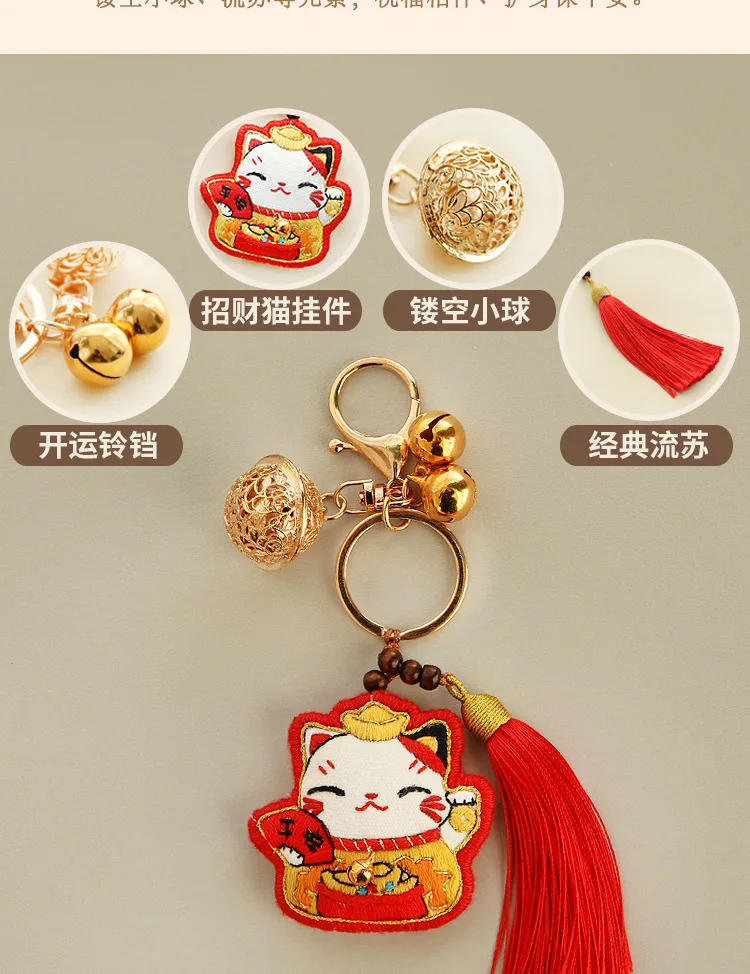 Description Picture 6 of itemdiy Embroidery Lion dance keychain Cross-stitch Peace and blessing pouch Stitch For needlework needle minder protective talisman