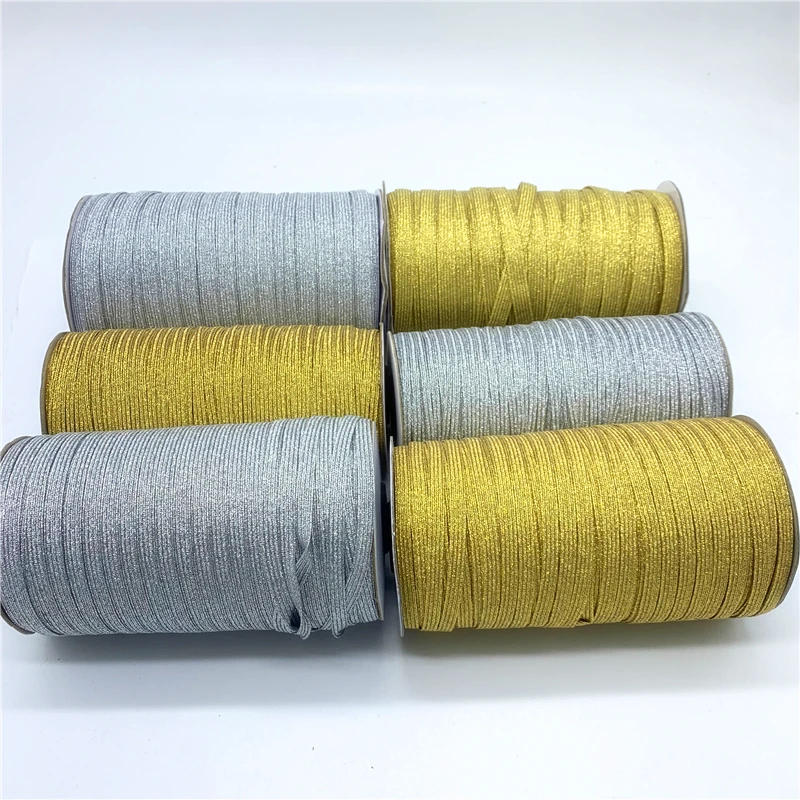 Description Picture 2 of item3mm 6mm 10mm 5yards/Lot Golden/Silver Sewing Elastic Ribbon Elastic Spandex Band Trim Sewing Fabric DIY Garment Accessories