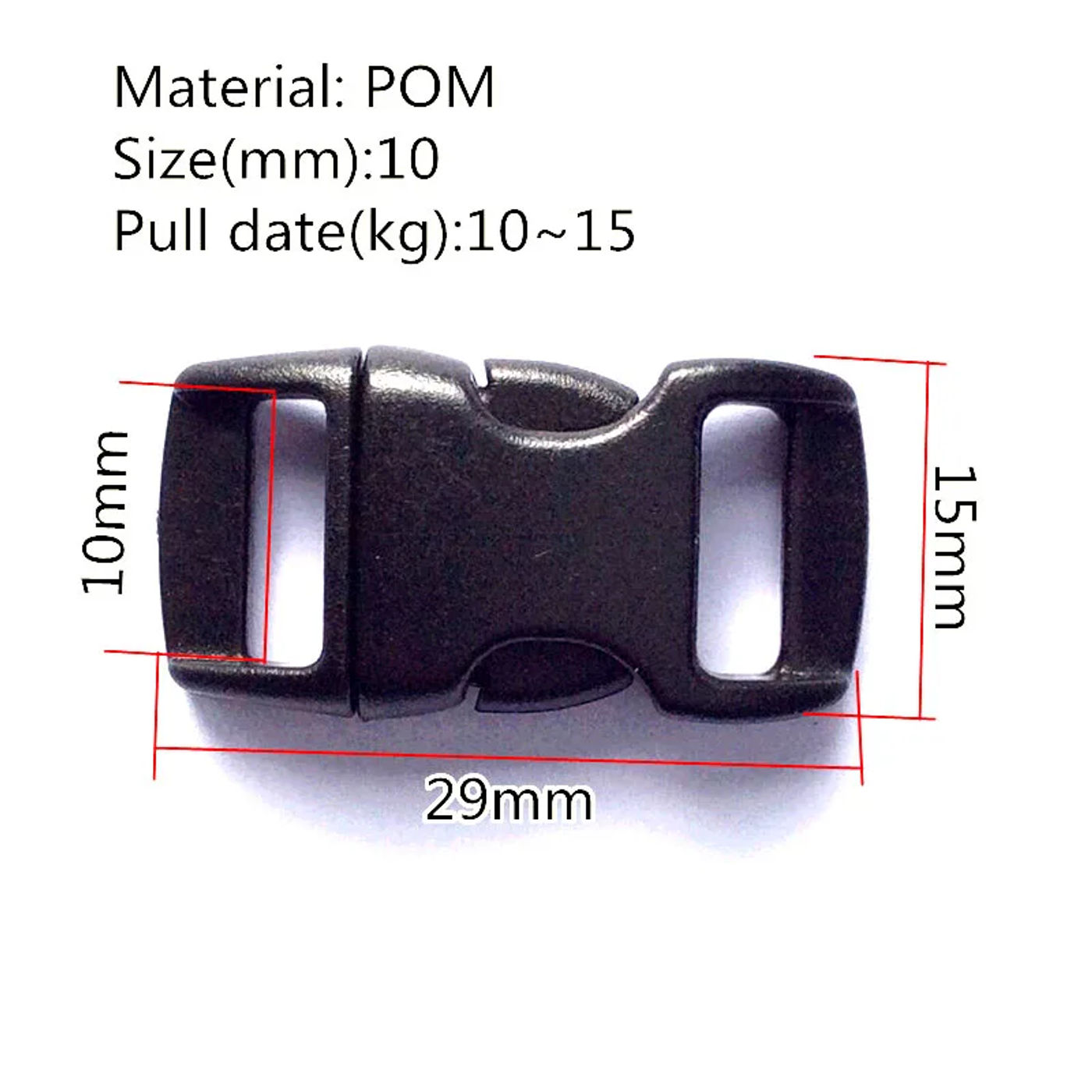 Description Picture 2 of item50pcs 3/8" 10mm Plastic Side Release Buckle Bracelet Curved Parachute 550 Paracord Bracelet Sewing Tools