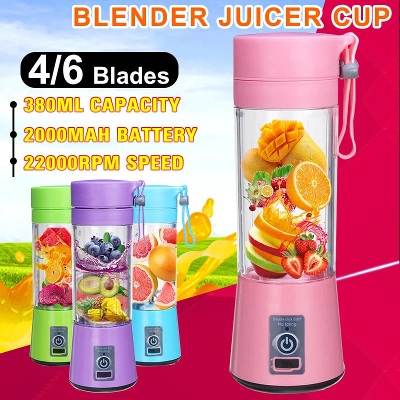 Description Picture 5 of item380ml 6/4 Blades Portable Electric  Fruit Juicer Home USB Rechargeable Smoothie Maker Blenders Machine Sports Bottle Juicing Cup