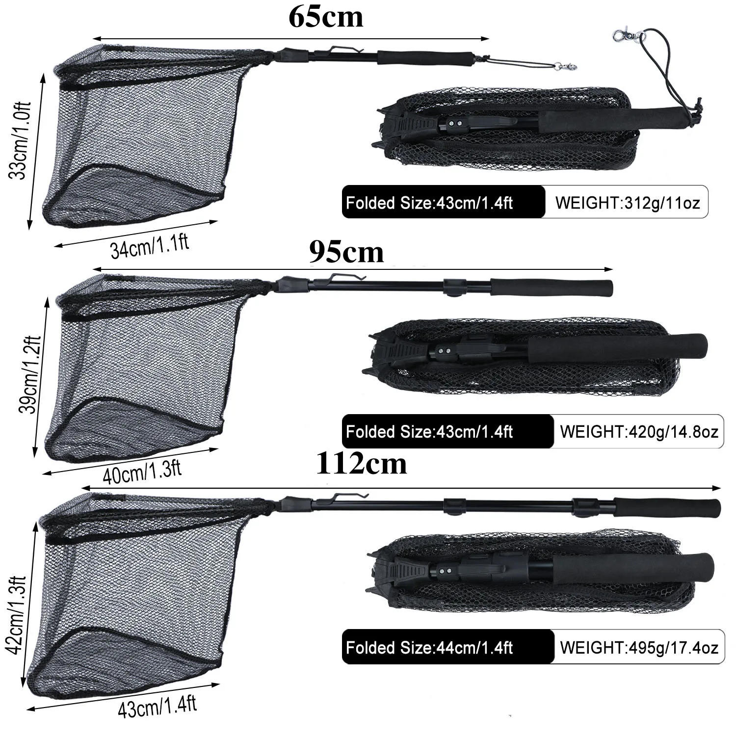 Description Picture 3 of itemSougayilang 65-112cm Folding Fishing Brail Net Telescopic Fishing Landing Net Scoop Net