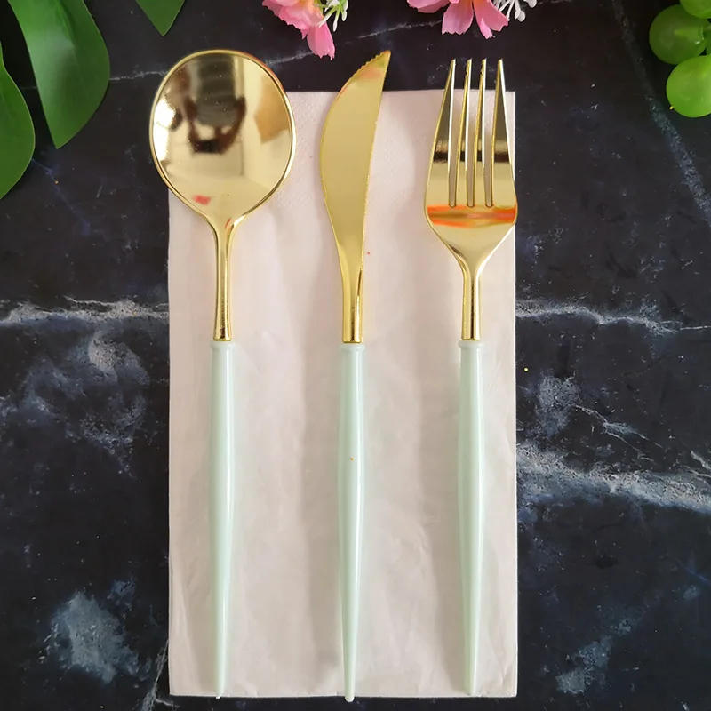 Description Picture 4 of itemMint Green Gold Striped Party Disposable Tableware Napkins Paper Straw Cup Plates Birthday Wedding Decoration Party Supplies