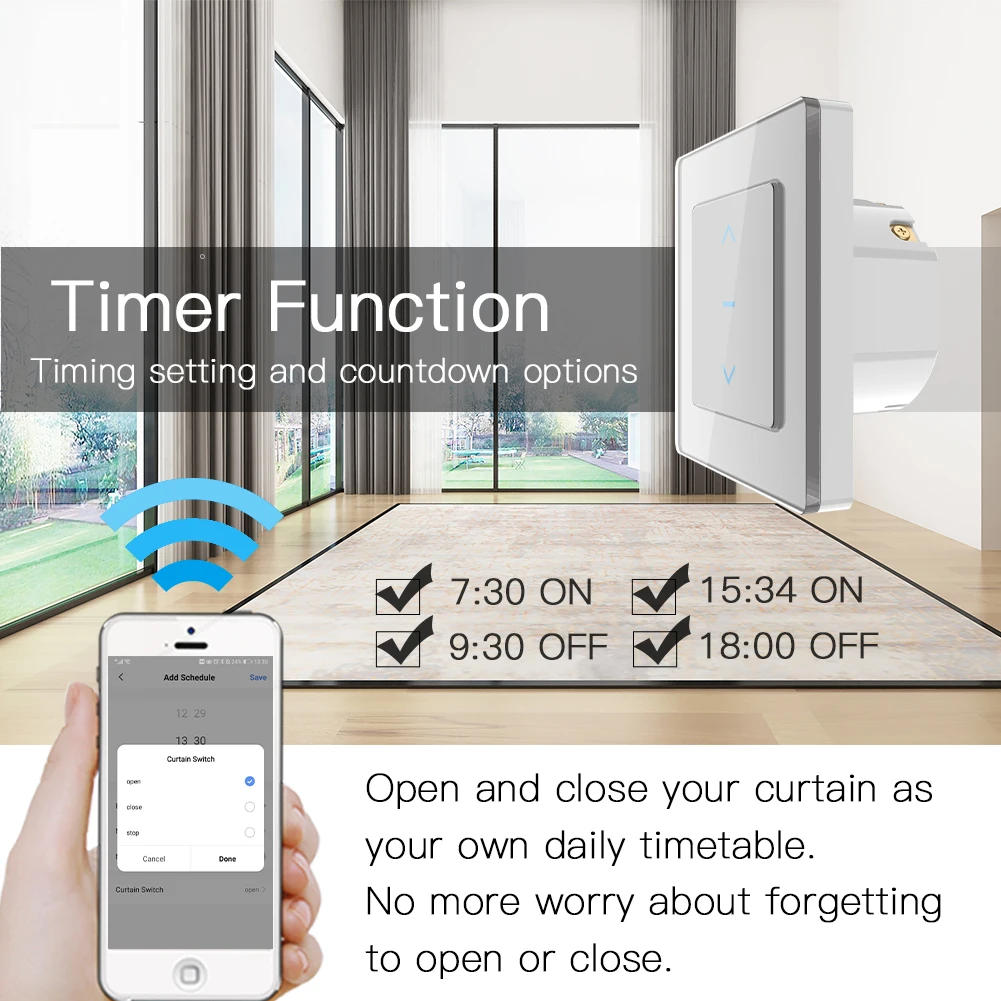 Description Picture 6 of itemNew WiFi Smart Curtain Switch Touch Design for Motorized Curtains and Roller Blinds work with Tuya Smart Life App Alexa Google