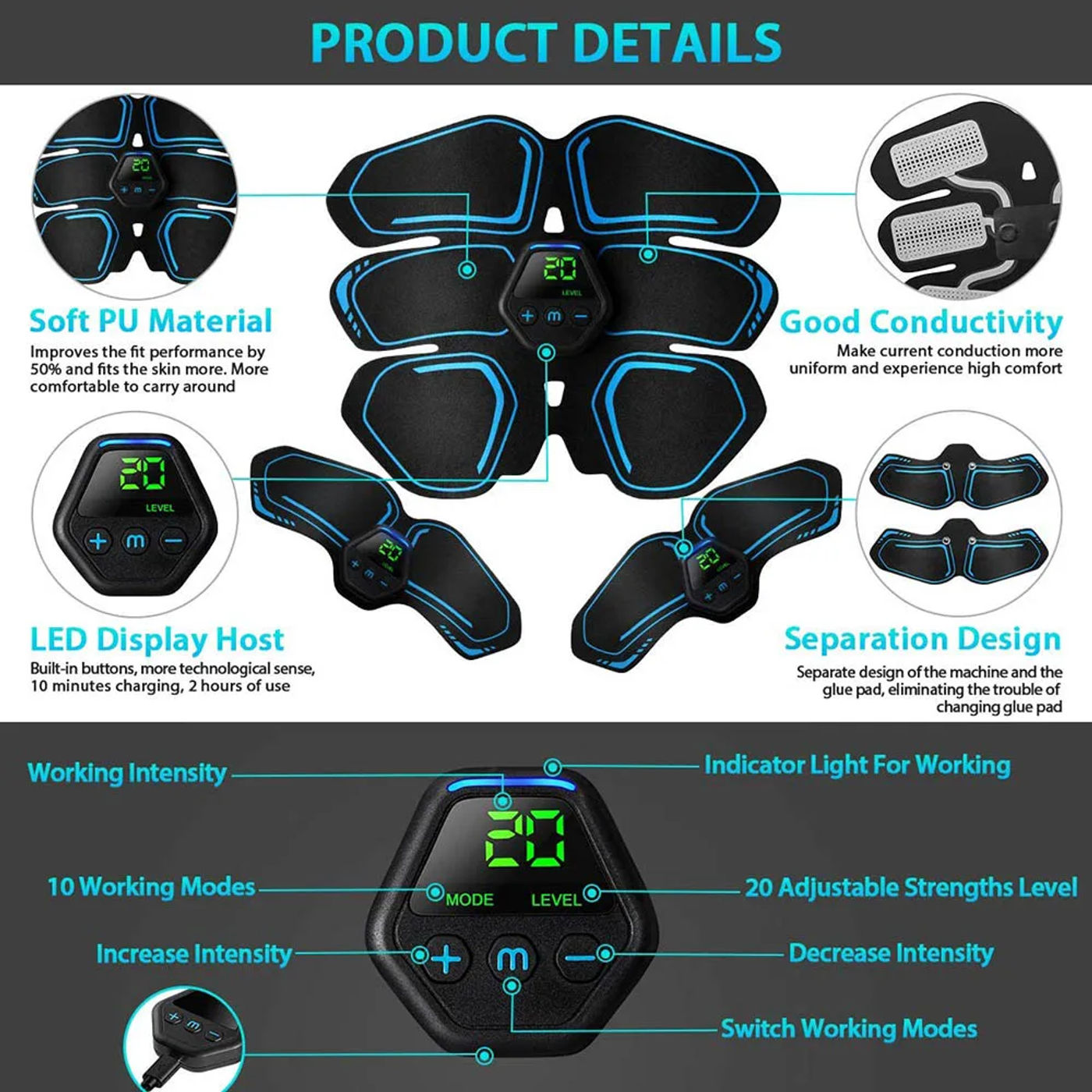 Description Picture 2 of itemOutdoor Sports Gym Equipment Exercise at Home Trainer Belt Ems Abdominal Muscle Stimulator Slimming Fitness Training Apparatus