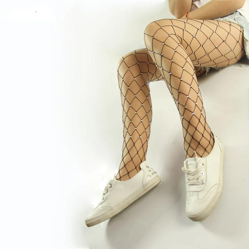 Description Picture 5 of itemSexy Women Rhinestone Fishnet Tights Crystal Stockings Black White BIG Larger Mesh Diamond Glitter Pantyhose  Sexy Tights Socks
