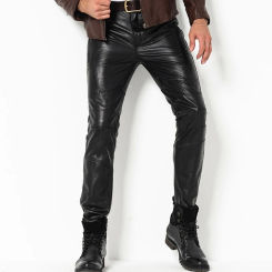 Genuine Leather Pants Men Motorcycle Biker Thick Warm Pants With Fleece Autumn Winter Fashion Casual Slim High Quality Trousers