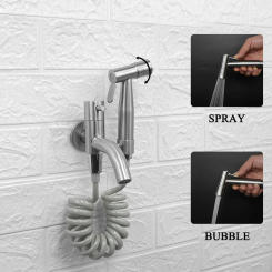Toilet Bidet Tap Faucet Brushed Stainless Steel Portable Shower Bathroom Bidet Wall Mounted Mop Washer Tap with Shattaf Holder