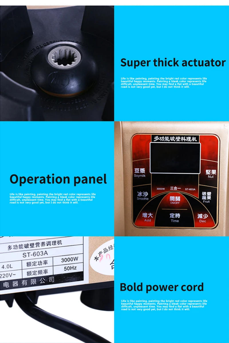 Description Picture 4 of itemXeoleo Multifunctional High Speed 4L Household 3000W Soybean Milk Mixer Machine Ice Smoothie Juicer Food Nut Processor Maker