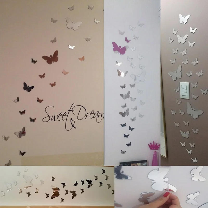 Description Picture 5 of item12Pcs/lot 3D Butterfly Mirror Wall Sticker Decal Wall Art Removable Wedding Decoration Kids Room Decoration Sticker