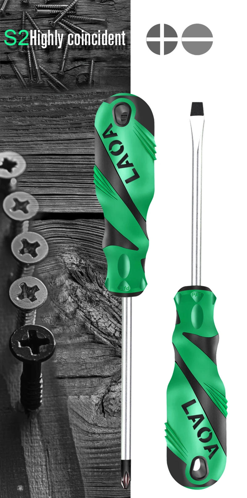 Description Picture 2 of itemLAOA 1pcs Slotted Screwdriver S2 Material Phillips Screwdrivers Double Color handle Screw Driver With Magnetism