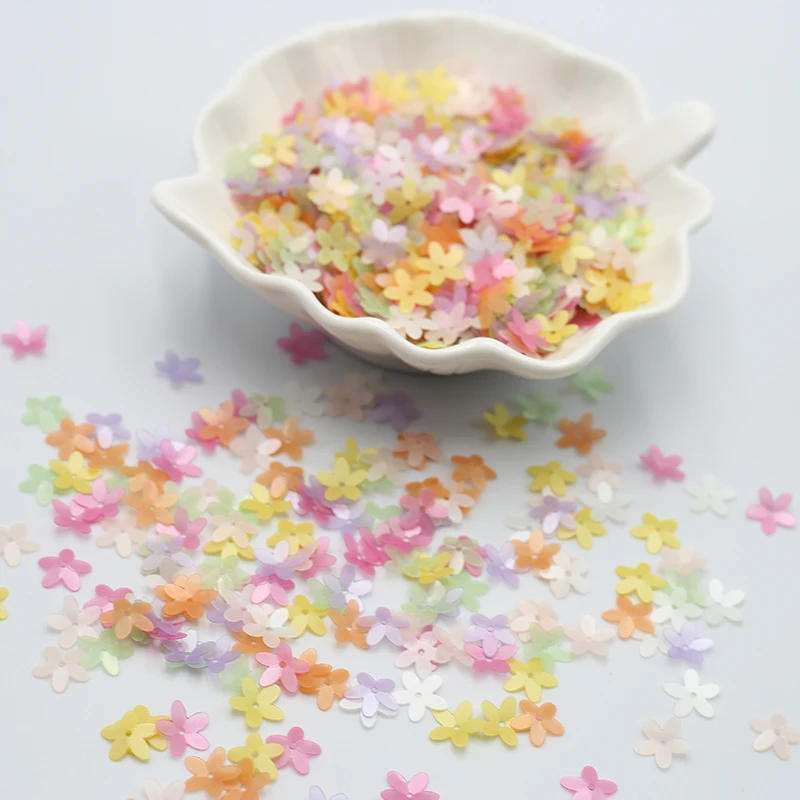 Description Picture 2 of item10mm Flower Seuiqns Five Petal Bloom Paillettes 3D Matte Color PVC Manicure Sequin for Craft Art Nails Beading Embroidery 800Pcs