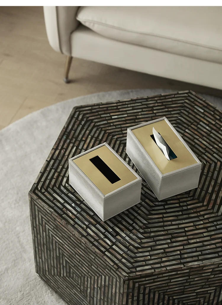 Description Picture 5 of itemSimplicity Gilded Leather Tissue Box Dining Table Napkin Holder Paper Towels Removable Tissue Boxes Home Decoration Modern