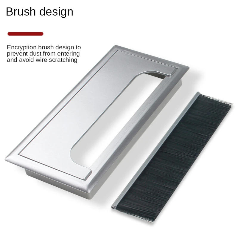 Description Picture 3 of item1pc ABS 160mm Table Desk Rectangle Wire Cable Grommet Hole Cover Outlet Port with Black Brush