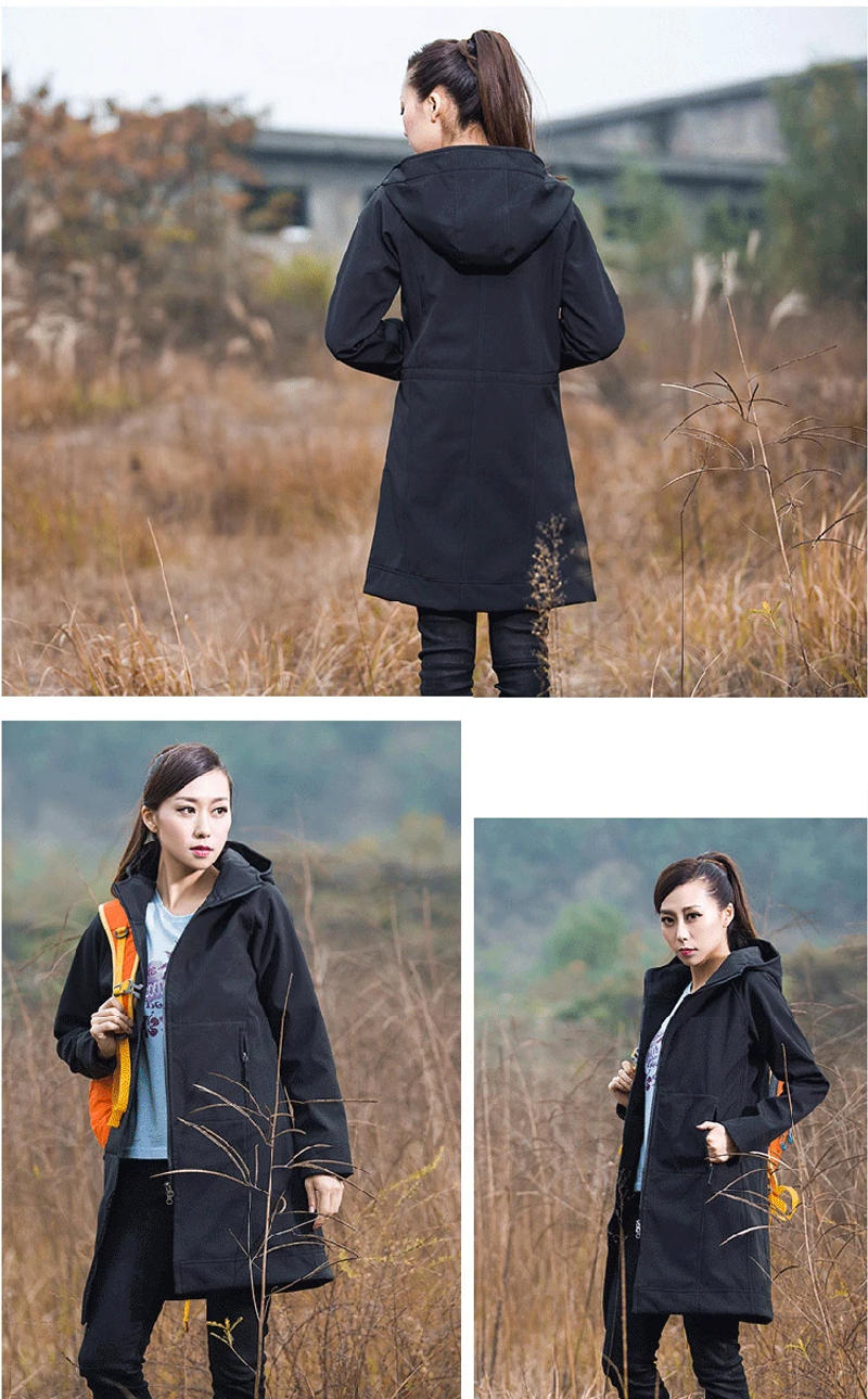 Description Picture 5 of itemWoman's Coat Outdoor Long Style Fleece Hiking Camping Trekking Casual Sports Hooded Jacket Windbreaker Soft Shell Clothing