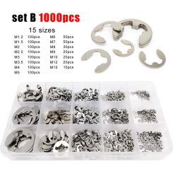 580/1000pcs Assortment Kit Set Box M1.2 to M15 304 Stainless Steel External Retaining Ring E Clip Snap Circlip Washer for Shaft