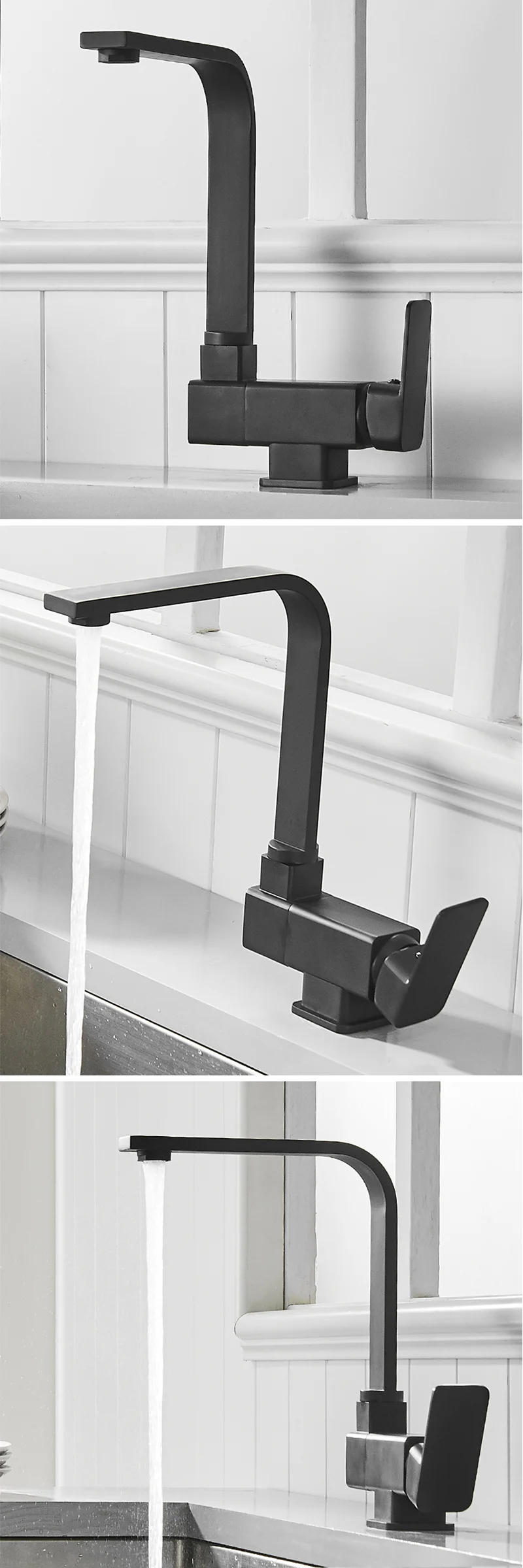 Description Picture 4 of itemBlack Kitchen Faucet 360° Rotating Fold Hot Cold Water Mixer Tap Deck Mount Sink Faucets 304 stainless steel quality Crane