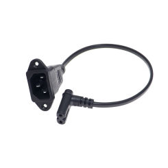 IEC320 C14 with Screw holes to C7 Figure 8 Right Angle L-Type female Socket AC Power Cord, C7 Down Angle short Cable 30CM