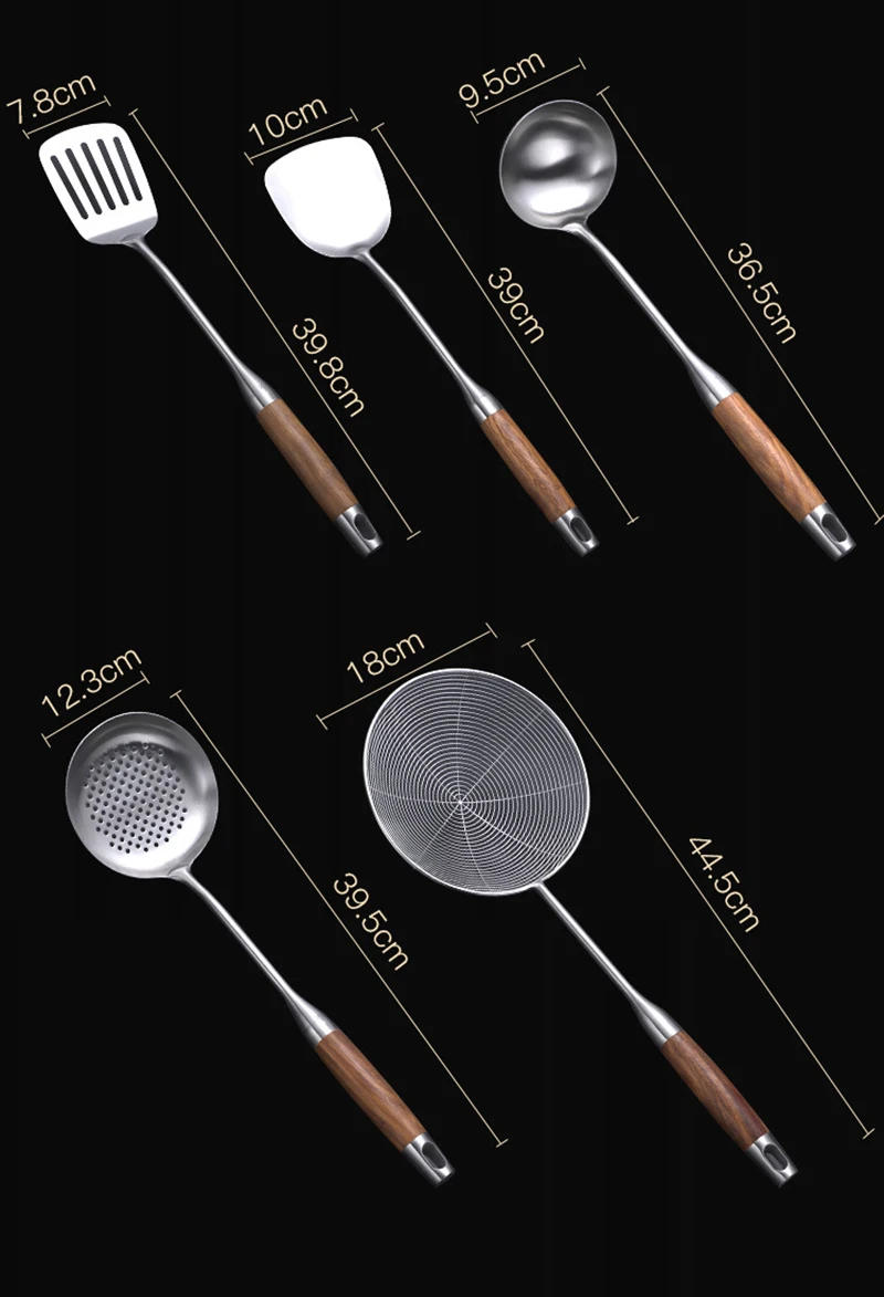 Description Picture 5 of item304 Stainless Steel Wood Handle Wide Fried Fish Spatulas Steak Shovel Fish Turner Slotted Beveled Kitchen Cooking Utensils