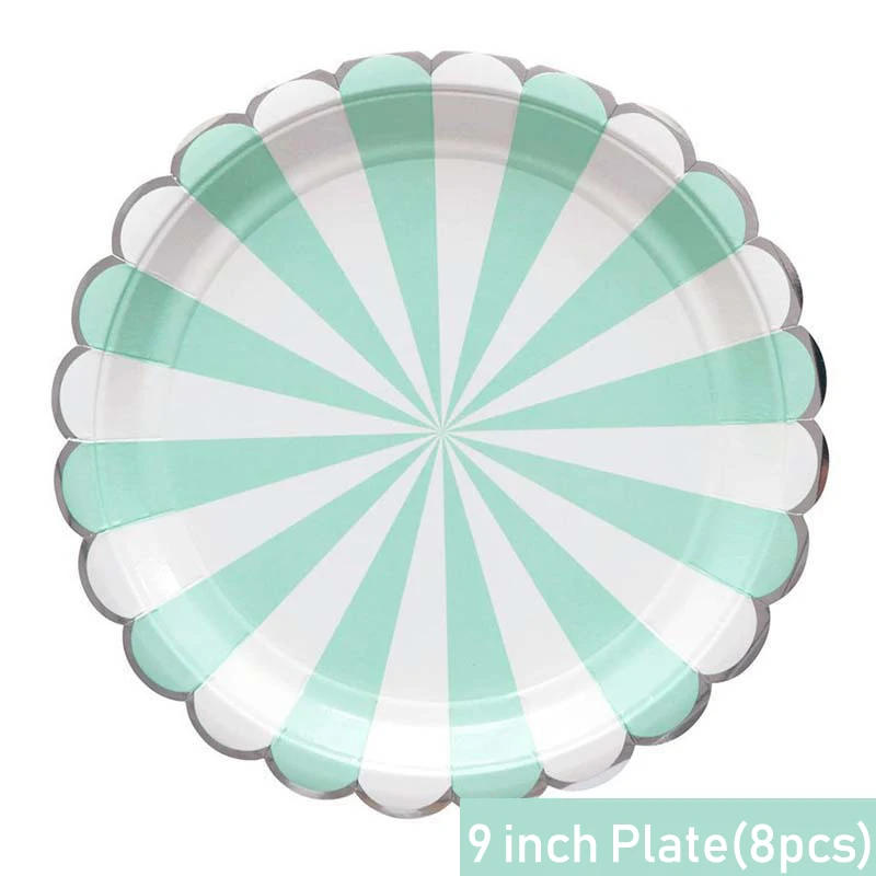 Description Picture 4 of itemStriped Disposable Tableware Pink Blue Paper Plates Napkins Cups Straws Birthday Party Baby Shower Wedding Decoration Supplies