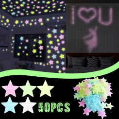 50Pcs 3D Stars Wall Stickers Glow In The Dark Sticker For Kids Baby Room Bedroom Ceiling Luminous Fluorescent Decals Home Decor
