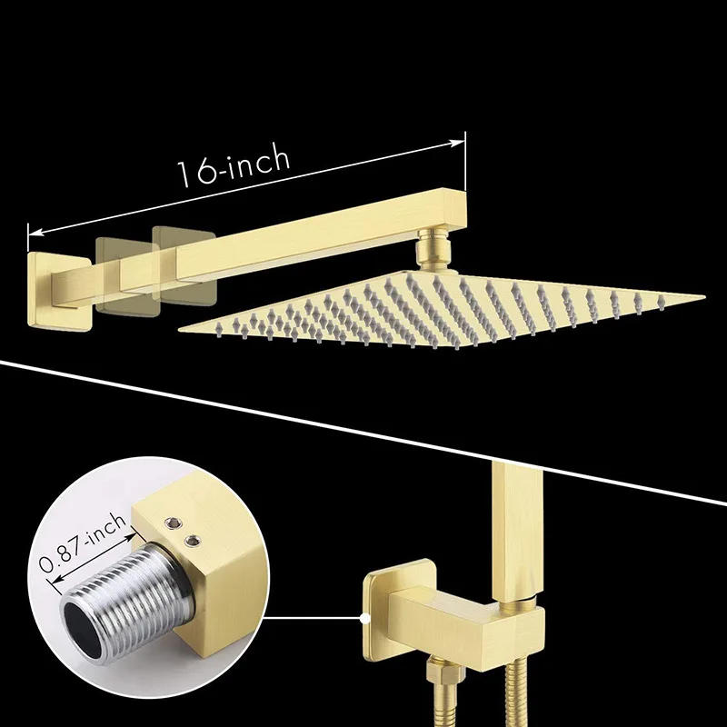Description Picture 5 of itemBrass Solid Bathroom Shower System Rianfall Head Faucet Wall Mounted Arm Shower Set