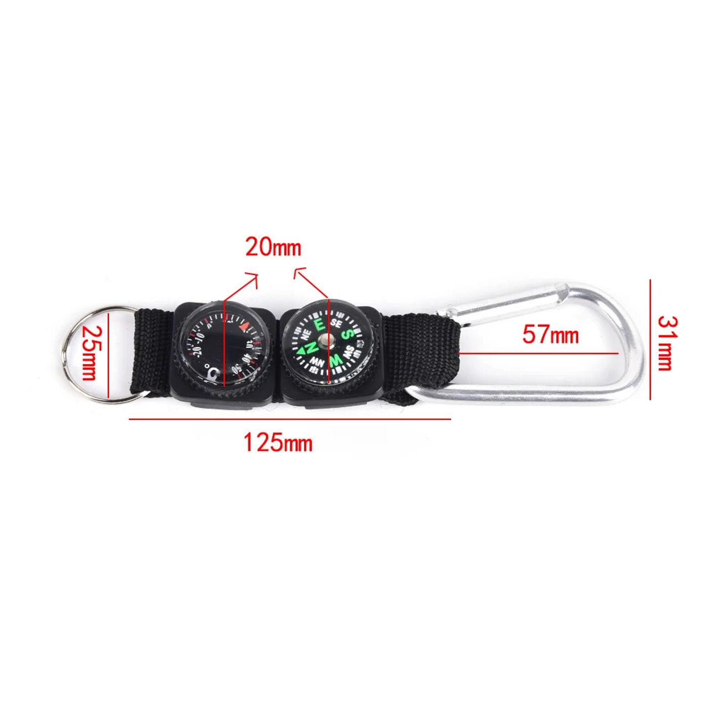 Description Picture 6 of itemMultifunction 3 In 1 Camping Climbing Hiking Mini Carabiner W Keychain Compass Thermometer Hanger Key Ring Black