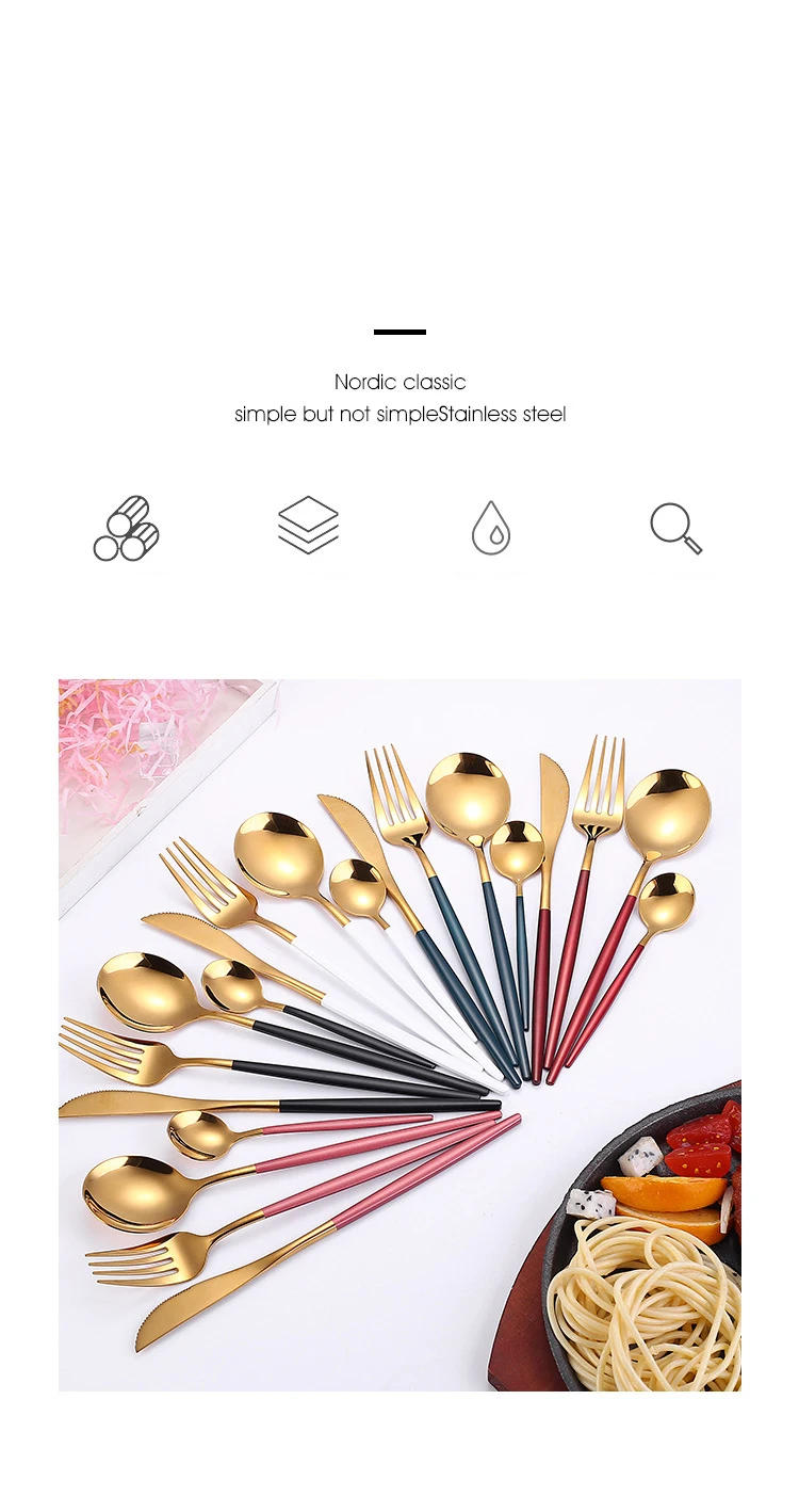 Description Picture 4 of item4Pcs Stainless Steel Golden Cutlery Set Black Luxury Dinnerware s Tablewareware  Kitchen  Fork Spoons Knives
