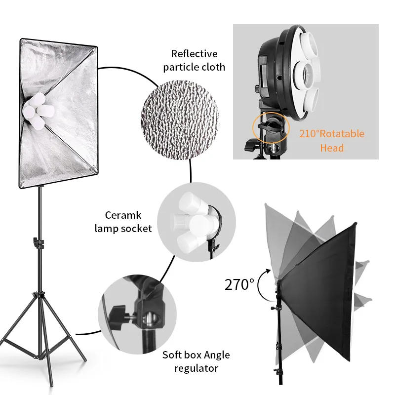 Description Picture 4 of itemSH Photo Studio Softbox Light Kit Photographic Equipment Four Lamp Holders Continuous Light System With E27 Bulb Accessories
