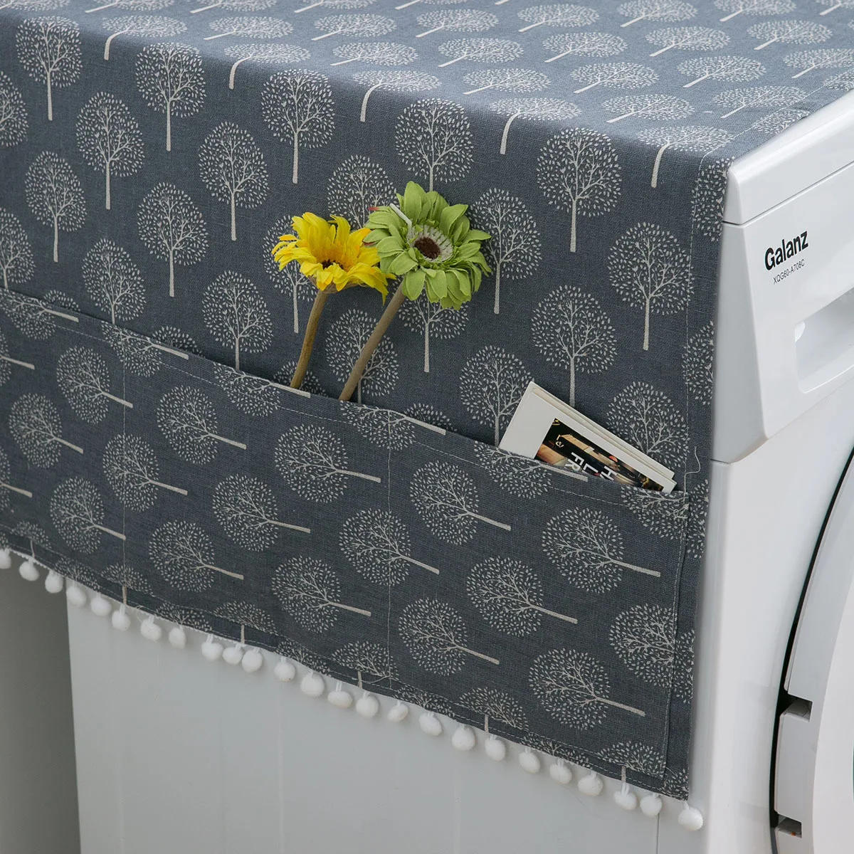 Description Picture 3 of itemGeometric Rhombus Dust Covers Washing Machine Covers Refrigerator Dust Protector with Pocket Cotton Dust Covers Home Cleaning