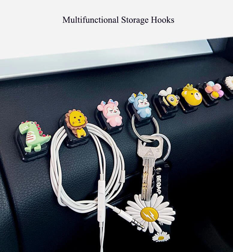 Description Picture 2 of item4PCS Animal Car Hooks Wall-mounted Home Decor Blossom Sundries Holder Hooks Multifunction Masks Keys Organizer Hanger Hangers