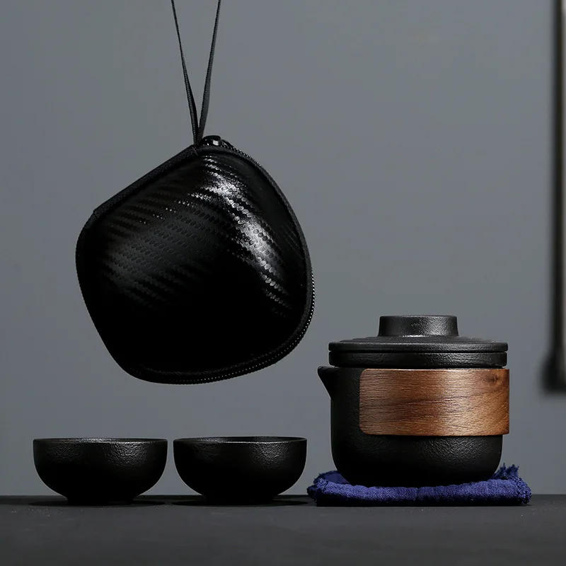 Description Picture 2 of itemCeramic Travel Kung Fu Tea Set Teaware One Teapot and Two Cups Outdoor Quick-pass Cup Portable Storage Bag Tea Pot and Cup Set