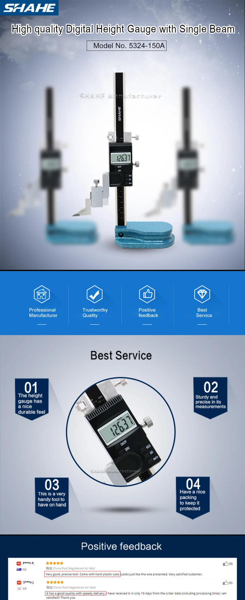 Description Picture 4 of itemSHAHE 150 mm Digital Height Gauge 0-150mm/6" Digital Caliper Electronic Gauge Height Measuring Instruments