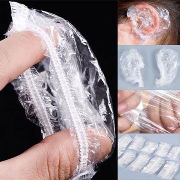 100Pcs Disposable Plastic Waterproof Ear Protector Cover Caps Salon Hairdressing Dye Shield Protection Shower Cap Tool