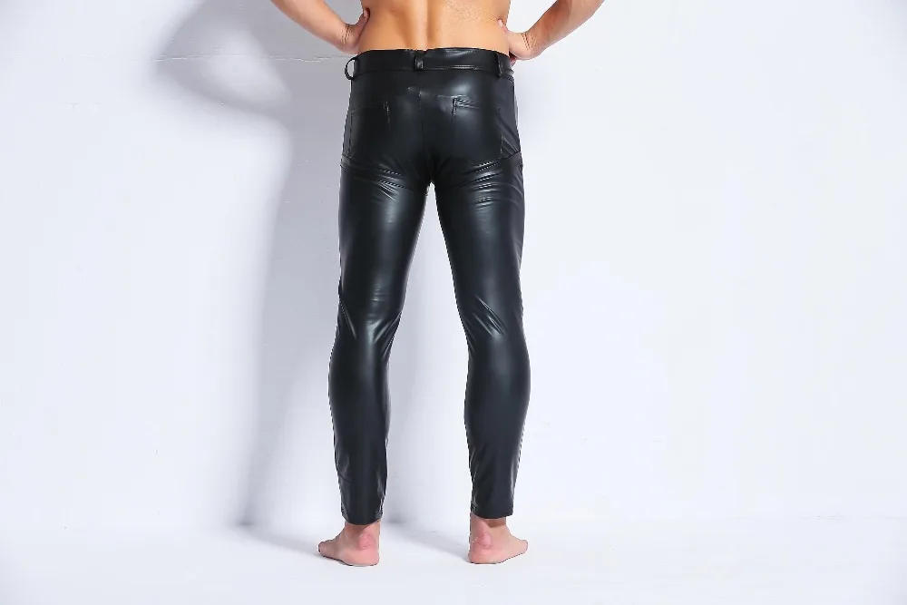 Description Picture 5 of itemMen Black PVC Faux Patent Leather Pants Club Wear Stage Skinny Pants Stretch Leggings Sexy Latex Long Trousers Dance Costume