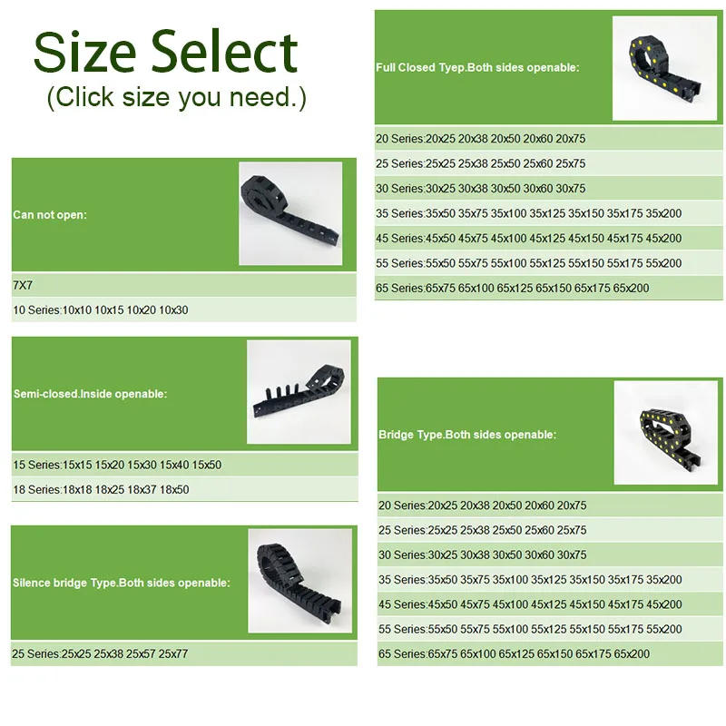 Description Picture 2 of item45*200 Transmission Cable Drag Chain Leaf Chain 45 Wire Carrier for CNC Router Machine Cable 45x200