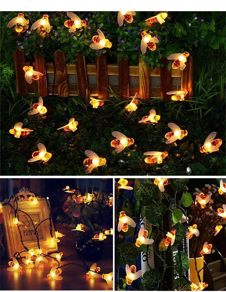 Description Picture 3 of item12M Simulation Honey Bees Solar Power String Lamp Fairy Lights Garlands Garden Christmas Holiday Home Decor Outdoor