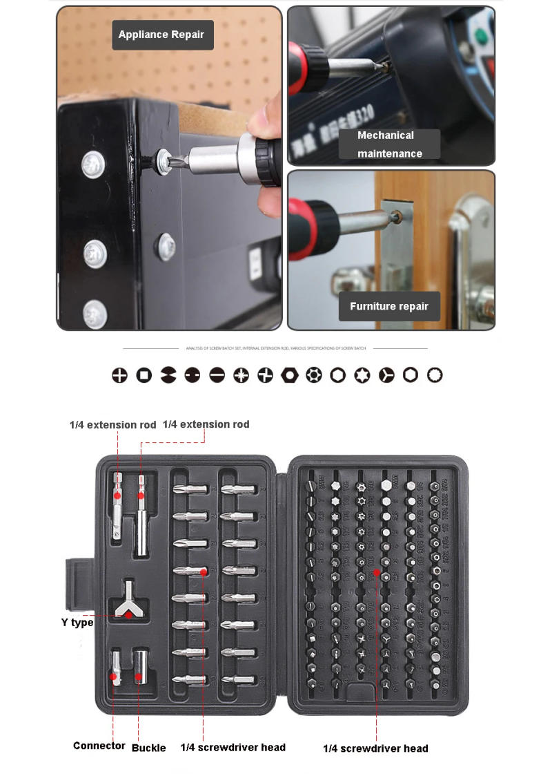 Description Picture 4 of itemPROSTORMER 100pcs Screwdriver Bit Set Security Chrome Vanadium CR-V Steel Hex Key Phillips Slotted Tri-Wing Repair Hand Tool Kit