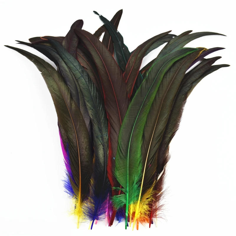 Description Picture 5 of item50Pcs/Lot Colored Rooster Feathers for Fly Tying Materials Decoration Pheasant Chicken Feather Cock Carnival Indian Headdress