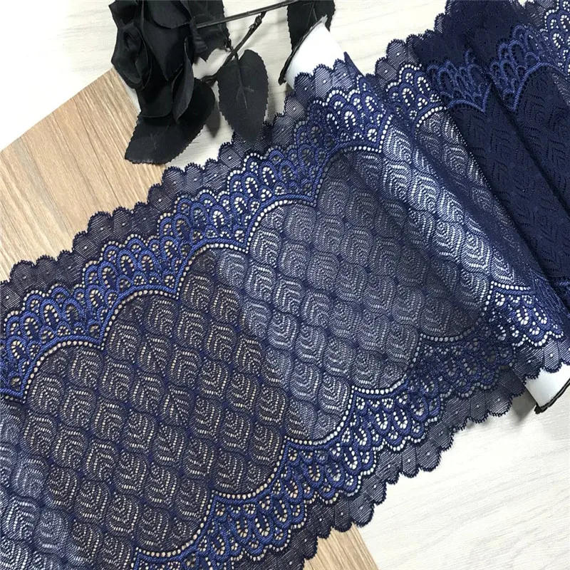 Description Picture 5 of itemGeometric Pattern Lace Spandex Nylon Trimming Lace Elastic Dark Blue Ribbon Bra Making Lace DIY Navy Blue Lace
