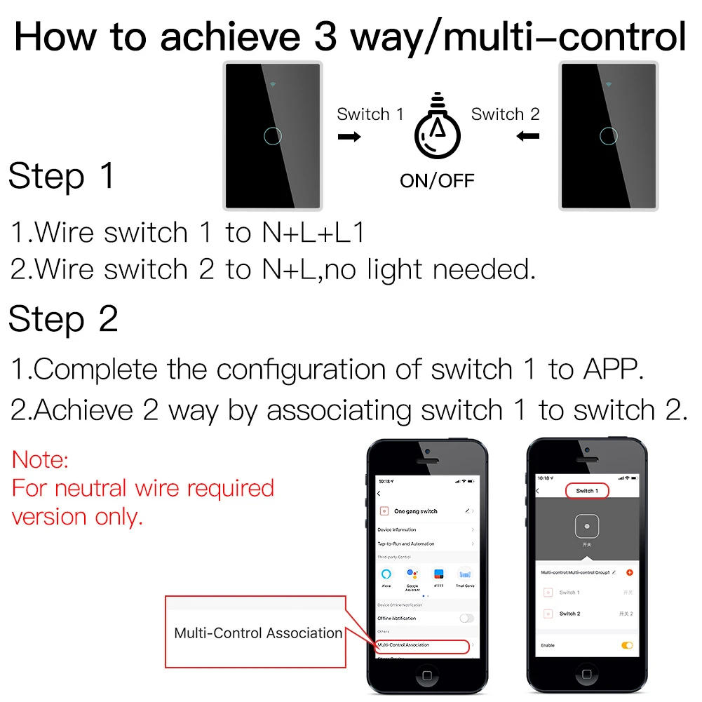 Description Picture 4 of itemTuya ZigBee Wall Touch Smart Light Switch With Neutral/No Neutral,No Capacitor Smart Life/Tuya Works with Alexa,Google 2/3 Way