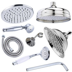 Polished Chrome 8 Inch Round Rainfall Shower Head Shower Arm Water Saving Hand Held Shower Head Spray 1.5 M Shower Hose