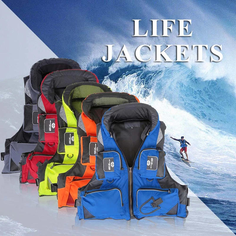 Description Picture 2 of itemAdult Fish Life Jacket Adjustable Buoyancy Aid Swimming Boating Sailing Multi-pocket Fishing Water Sports Safety Life Men Jacket