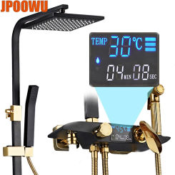 Thermostatic Shower System Set Bathroom Hot Cold Mixer Digital Bath Faucet Bathtub Wall Mount Tap SPA Rainfall Square Head Kraan