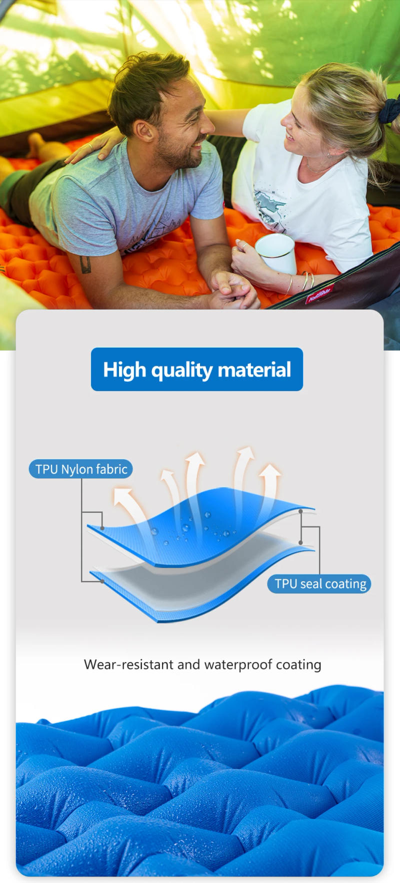 Description Picture 6 of itemNaturehike Camping Mattress Ultralight Double Air Mattress Outdoor Folding Bed Sleeping Pad Car Travel Inflatable Mattress