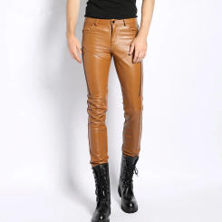 Genuine Leather Pants Men Real Sheepskin Leather Korean Skinny Tight Motorcycle Biker Male Trousers New Spring Autumn Plus Size