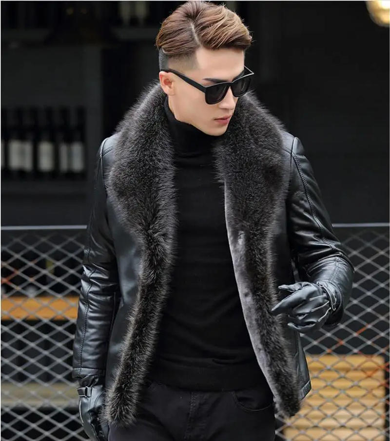 Description Picture 3 of itemWinter raccoon Fur Leather Jacket Men Size 6XL Suede Leather Jackets Real Fur Thick Warm Long Suede Jacket Clothing