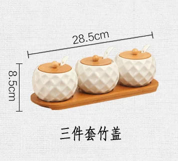 Description Picture 4 of itemCeramic Seasoning Jar Household with Spoon Wooden Lid Seasoning Jar Soy Sauce Box Sugar Salt Jar Chili Jar Kitchen Storage Tool